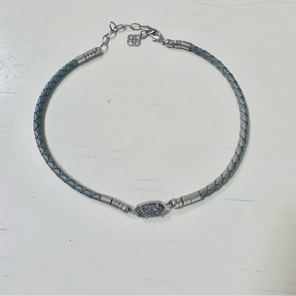 Kendra Scott Cooper Pendant Leather Rope Choker in Gray Platinum Drusy - Picture 6 of 8